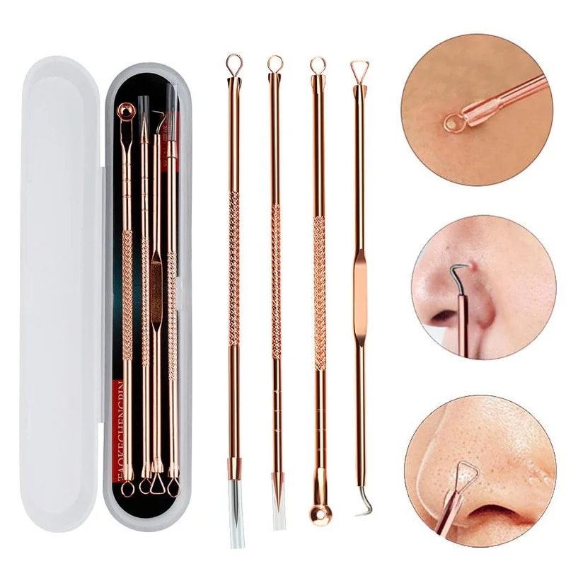 Luxury Skincare Acne - 4ชิ้น/เซ็ตสแตนเลสสตีล Blackhead Remover ชุดเครื่องมือนวดหน้าสิวสิว Spot Comedone