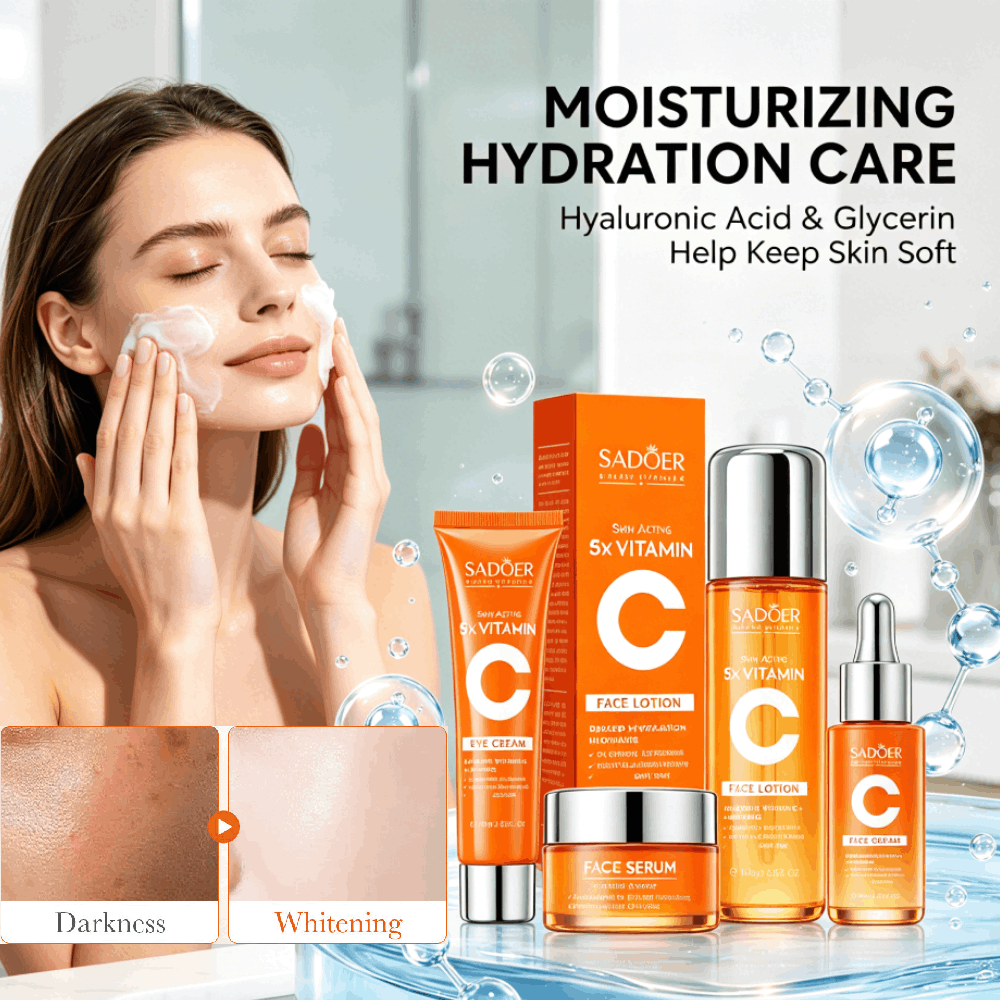 Luxury Skincare Set - ชุดผลิตภัณฑ์ดูแลผิวหน้า Sadoer 5x วิตามินซี ประกอบด้วย คลีนเซอร์