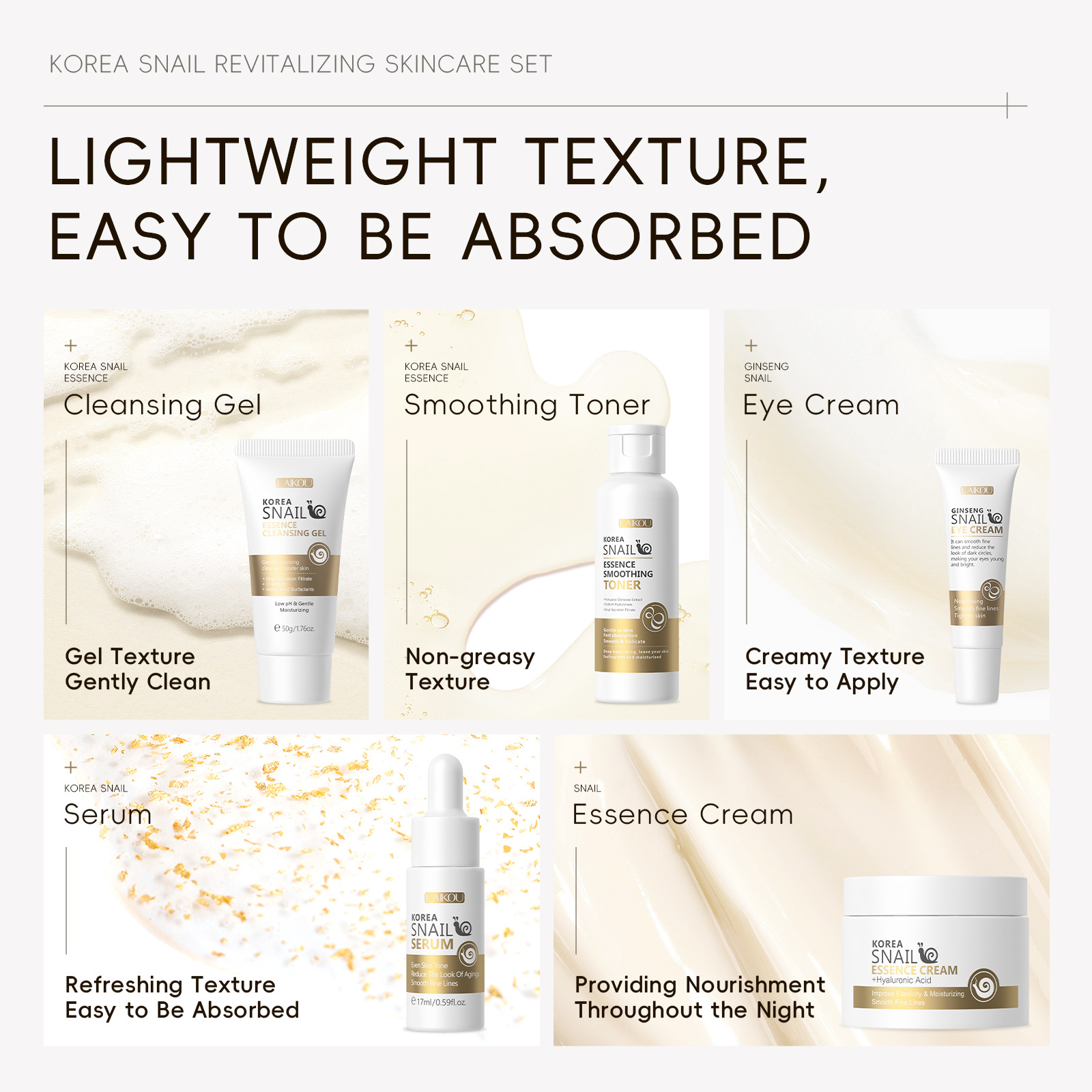 5 ชิ้นกล่องเกาหลี Snail Skin C - Luxury Skincare Set บทวิจารณ์และราคา